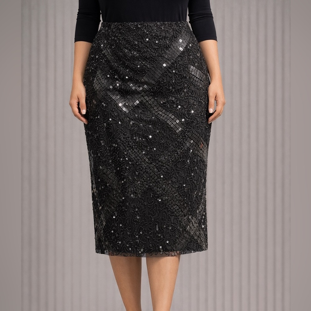 Aidan Mattox Black Sequin Pencil Skirt